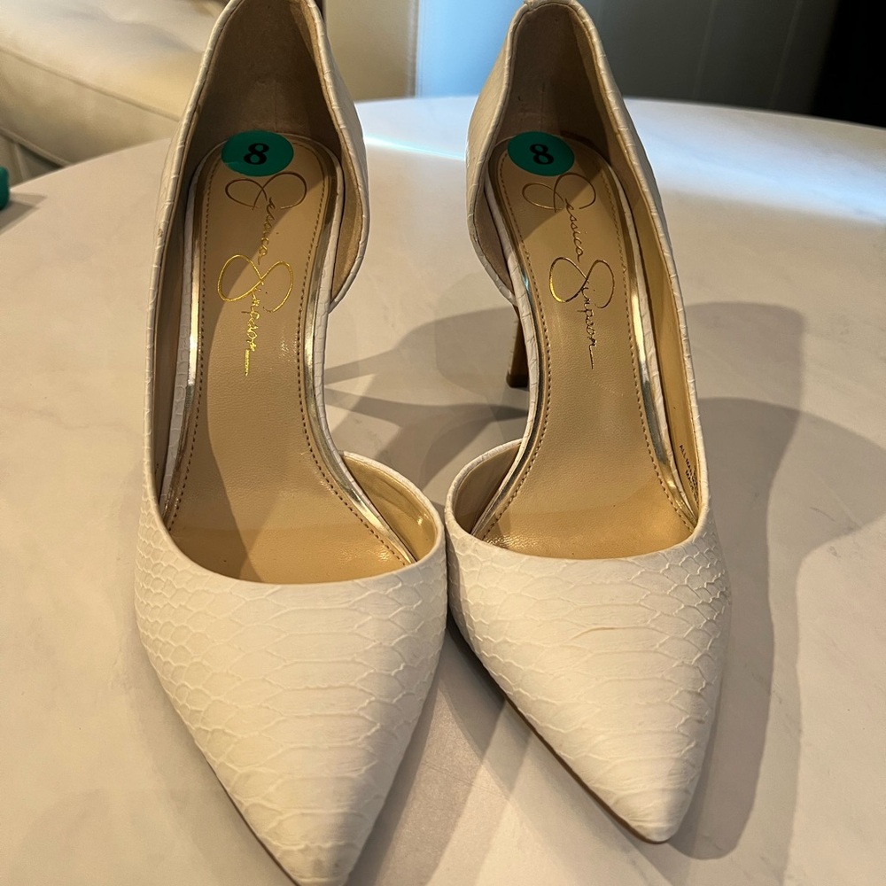 Jessica Simpson White Textured Heels